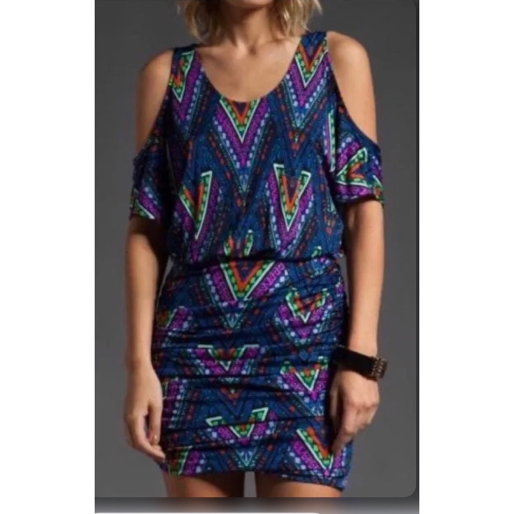 MARA HOFFMAN Cold Shoulder Neon Geometric Dress